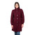 Ladies Wine Aran Wool Coat With Trinity Knotwork Details Studio Front Side On Scottishwebstore.com