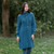 Women's Long Merino Wool Button Coat Teal Colour Shop On Scottishwebstore.com