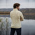 Men's Half-Zip Aran Sweater Natural Back side Scottishwebstore.com