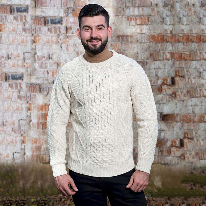 Men's Cable Knit Crew Neck Aran Wool Jumper Scotishwebstore.com