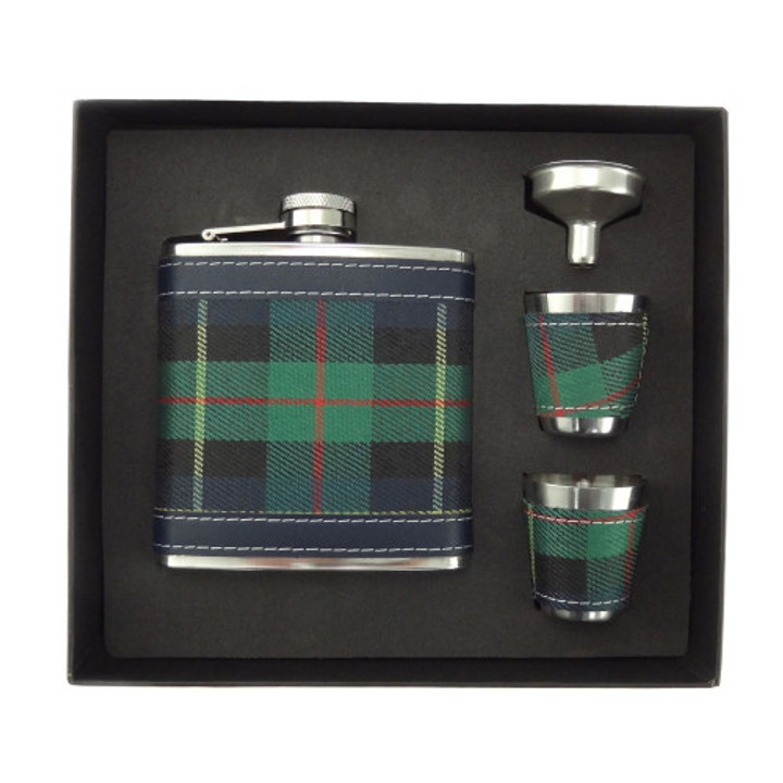 Tartan Designed Whisky Hip Flask Gift Set Scottishwebstore.com