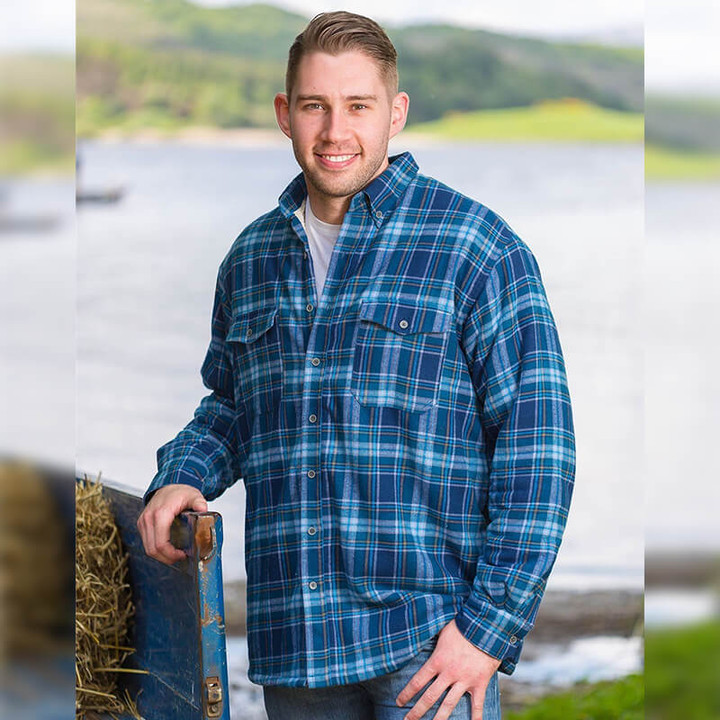 Men's Plaid Fleece Jacket Blue & Navy Plaid Lifestyle On Scottishwebstore.com