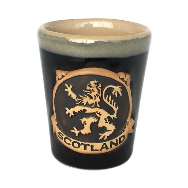 Stoneware Scottish Rampant Lion Shot Glass – Black On Scottishwebstore.com