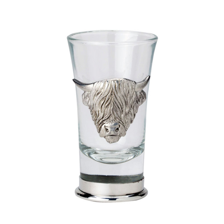 CB-SGHC Highland Cow Shot Glass with Pewter Details Scottishwebstore.com
