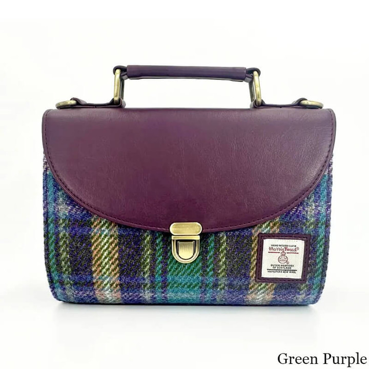 MCS-CB2506-MCS2204-GREEN PURPLE PLAID Colour Ladies Handwoven Harris Tweed Day Bag Scottishwebstore.com