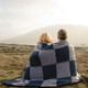 Aran Patchwork Designed Intarsia Merino Blanket Denim Blue Shop On Scottishwebstore.com