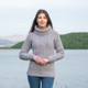 Women's Aran Cable Roll Neck Sweater Grey Scottishwebstore.com