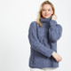 Ladies Oversized Patchwork Roll Neck Aran Sweater Denim Marl Scottishwebstore.com