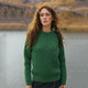 Ladies Honeycomb Crewneck Aran Sweater Green Scottishwebstore.com