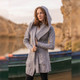 Hooded Long Aran Knit Grey Colour Cardigan Shop On Scottishwebstore.com