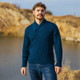 Ribbed Knit Aran Shawl Collar Sweater  Ocean Blue Scottishwebstore.com