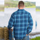 Men's Plaid Fleece Jacket Blue & Navy Plaid Back Side View On Scottishwebstore.com