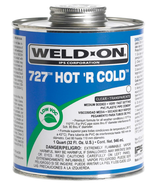 WELD-ON 727 MEDIUM CLEAR HOT/COLD PVC CEMENT- QT