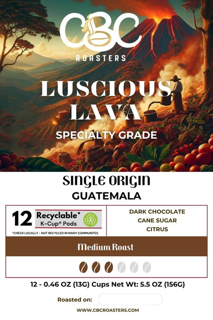Luscious Lava Guatemala K-Cups specialty grade single origin coffee pods fresh roasted by CBC Roasters Chicago