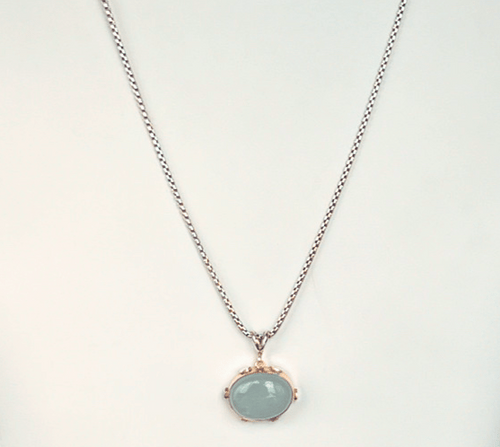 Aquamarine and Italian Gold Pendant -medium size 