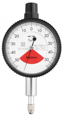 Mitutoyo 1900A-10 Series 1 Compact One Revolution Dial Indicator with lug back, 0 to 0.1 mm, metric