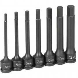 Grey Pneumatic 1247MH Hex Impact Set, 3/8" drive, 7-piece, 4" length, metric