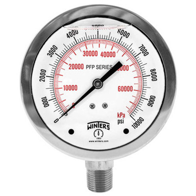 Winters PFP661R1, SS 4" 0-200 PSI 1/2" NPT BOTTOM, PREMIUM SS GAUGE