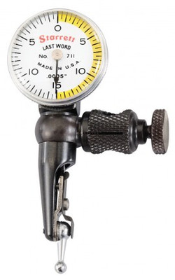 Starrett 711HSZ Last Word Dial Test Indicator with body clamp, 0.03" range, 0 to 15 to 0 reading