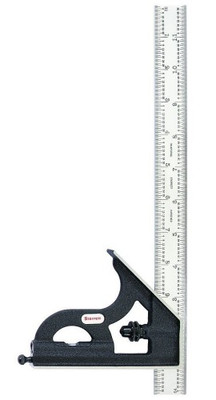 Starrett C11H-12-4R Combination Square with Square Head, 12", Satin Chrome Finish