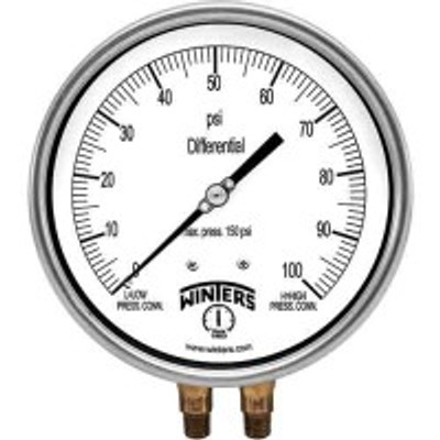 Winters PDT8055, 4.5" BRASS DIFF 0-160 PSI 1/4" NPT,
