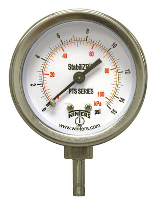 Winters PFP2308ZR, SS 4" 0-30"HG/KPA VAC 1/2" NPT BACK WITH STABILIZR(R), PREMIUM SS GAUGE Winters PFP2308ZR, SS 4" 0-30"HG/KPA VAC 1/2" NPT BACK WITH STABILIZR(R), PREMIUM SS GAUGE