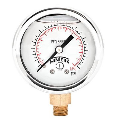 Winters PFQ2409, FILLED/BR 2" X 1/8" NPT BTM 0/30 PSI/KPA, SS LIQUID FILLED GAUGE Winters PFQ2409, FILLED/BR 2" X 1/8" NPT BTM 0/30 PSI/KPA, SS LIQUID FILLED GAUGE