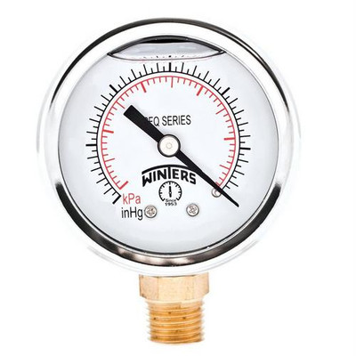 Winters PFQ2453, FILLED/BR 2" X 1/4" NPT BTM 30/0/15 PSI/KPA, SS LIQUID FILLED GAUGE Winters PFQ2453, FILLED/BR 2" X 1/4" NPT BTM 30/0/15 PSI/KPA, SS LIQUID FILLED GAUGE