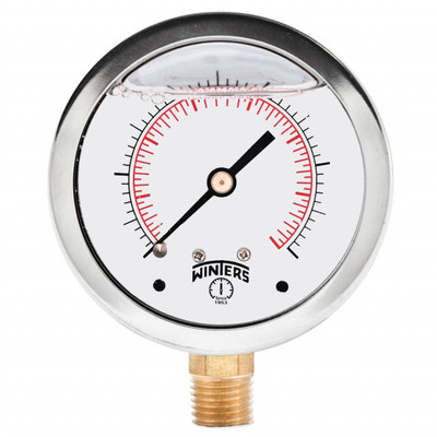 Winters PFQ1539, QUAL FILLED/SS 4"x1/2"NPT BTM 30/0/100PSI/KPA, SS LIQUID FILLED GAUGE Winters PFQ1539, QUAL FILLED/SS 4"x1/2"NPT BTM 30/0/100PSI/KPA, SS LIQUID FILLED GAUGE