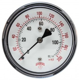 Winters PLP346 Low Pressure 2.5" Dial, 0/200" Water/Oz, 1/4" Back