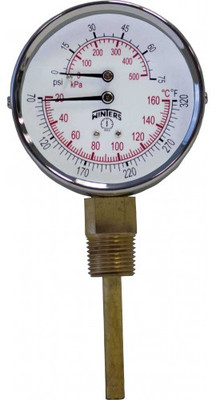 Winters TTD403 Tridicator, 0 to 75 psi/kPa, &frac12;" NPT bottom