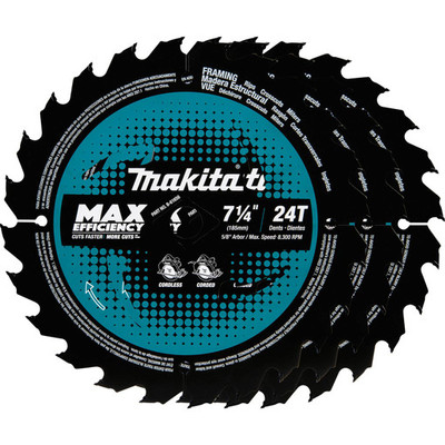 Makita B-61656-3 7-1/4" 24T Circular Saw Blade, Framing, 3/pk Makita B-61656-3 7-1/4" 24T Circular Saw Blade, Framing, 3/pk