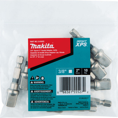Makita E-01622 Impact XPS 3/8" Square 2" Socket Adapter, 10 Pack, Bulk