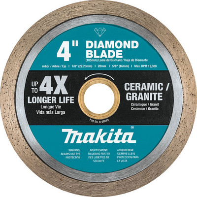 Makita B-69565 4" Diamond Blade, Continuous Rim, General Purpose Makita B-69565 4" Diamond Blade, Continuous Rim, General Purpose