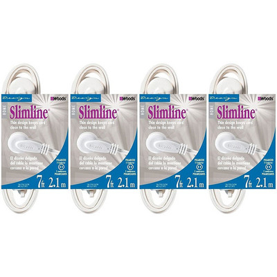 SlimLine 2236 Flat Plug Extension Cord, 2-Wire, 7-Foot, White
