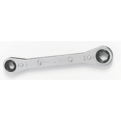 Proto J1192-A Full Polish Finish SAE 3/8", 7/16" Ratcheting Double Box End Wrench, 6 Point Proto J1192-A Full Polish Finish SAE 3/8", 7/16" Ratcheting Double Box End Wrench, 6 Point