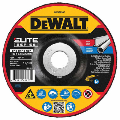 DeWalt DWA8920F ELITE SERIES Grinding Wheels 6" X 1/4" X 7/8" DeWalt DWA8920F ELITE SERIES Grinding Wheels 6" X 1/4" X 7/8"