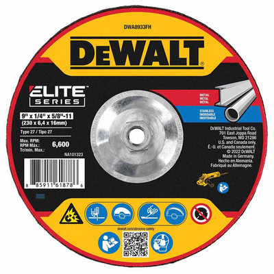DeWalt DWA8933FH ELITE SERIES Grinding Wheels 9" X 1/4" X 5/8"-11 DeWalt DWA8933FH ELITE SERIES Grinding Wheels 9" X 1/4" X 5/8"-11