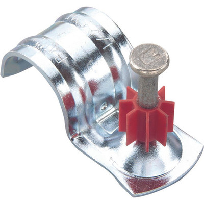 Power Fasteners 50385-PWR 3/4" EMT Conduit Clip Assembly with 1" Top Hat Head Drive Pin 100/Box