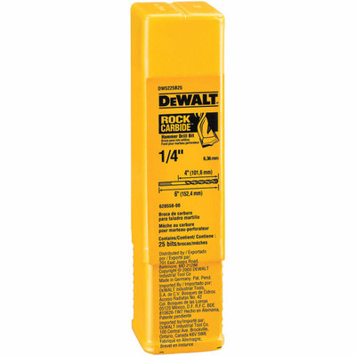 DeWalt DW5225B25 DeWalt 1/4" x 6" Drill Bit Premium Percussion (Bulk 25) DeWalt DW5225B25 DeWalt 1/4" x 6" Drill Bit Premium Percussion (Bulk 25)