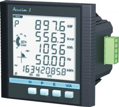 Accuenergy Acuvim IIW-D-5A-P1 Power/Energy Meter with Waveform Capture, LCD, 5 A/1 A input, 415 Vac/300 Vdc