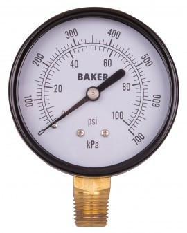 Baker LVBNA-100P Pressure Gauge, 0 to 100 psi