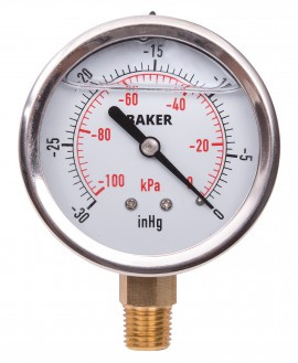 Baker AVNC-30HG Pressure Gauge, 30"Hg-0" Vac