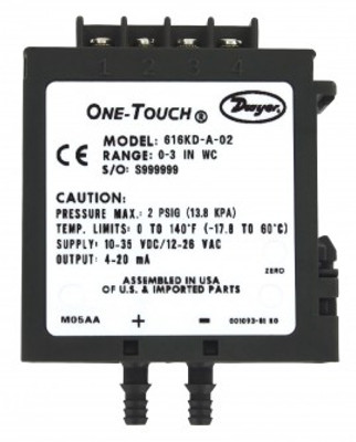 Dwyer 616KD-11 Differential Pressure Transmitter, 0 to 500 Pa Dwyer 616KD-11 Differential Pressure Transmitter, 0 to 500 Pa