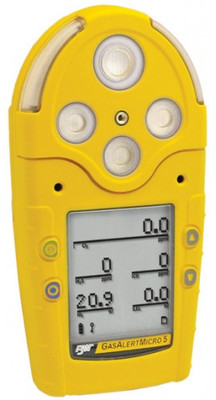 Honeywell BW GasAlertMicro 5 Multi-Gas Detector with rechargeable battery, %LEL, O2/H2S/CO, yellow
