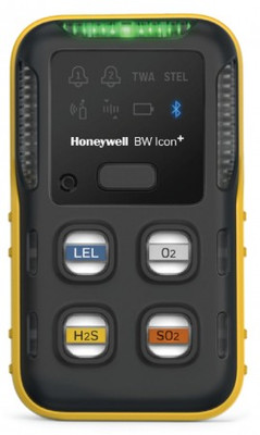 Honeywell BW Icon+ Series Multi-Gas Detector, %LEL(IR)/O2/H2S/SO2, yellow