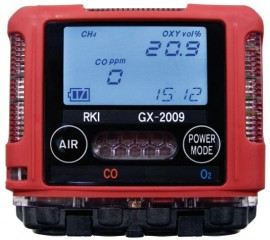 RKI GX-2009 Series Multi-Gas Detector with alligator clip/12 V DC charger/vehicle plug, O2/CO