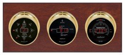 Maximum Blackwatch Three-Instrument Weather Station with mahogany panel, brass case, silver dial