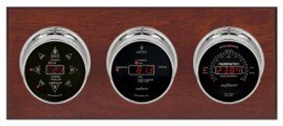 Maximum Blackwatch Three-Instrument Weather Station with mahogany panel, chrome case, black dial