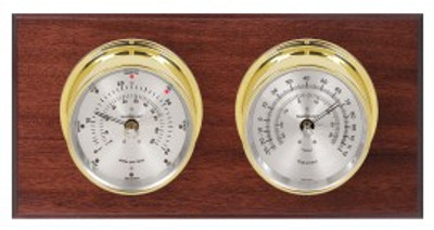 Maximum Catalina 2S Two-Instrument Weather Station with mahogany panel, brass case, silver dial Maximum Catalina 2S Two-Instrument Weather Station with mahogany panel, brass case, silver dial